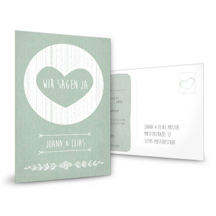 Vintage Antwortkarte zur Hochzeit im Packpapierstil in Grün