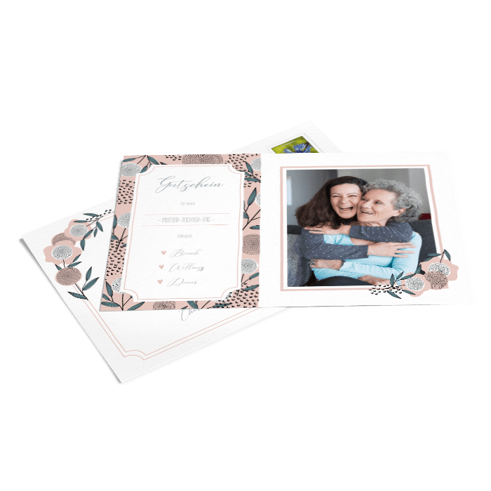 Gutschein Grußkarte zum Muttertag mit Foto und Blumendesign