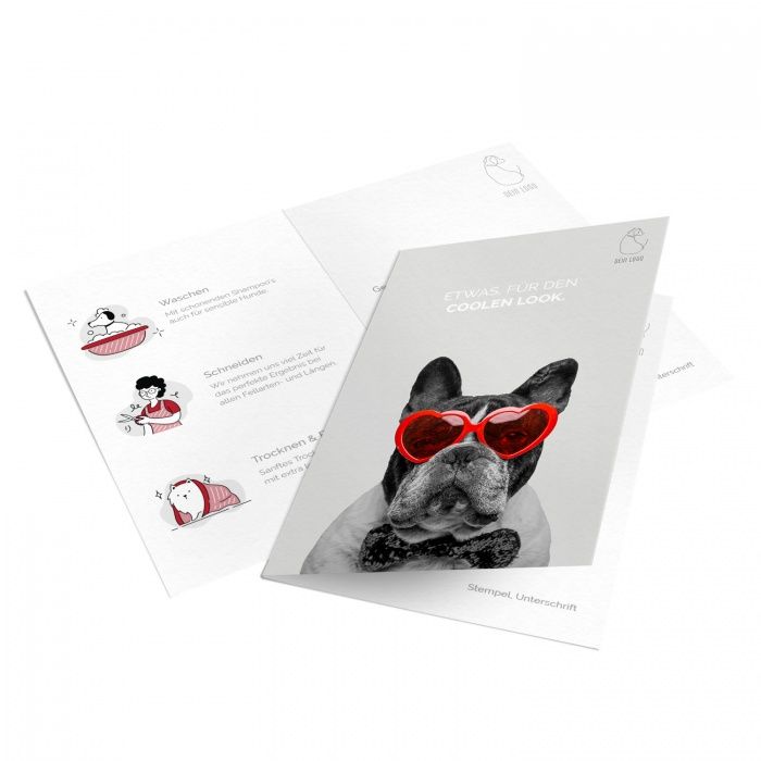 Gutschein für Hundesalons mit lustigem Hund und Illustration