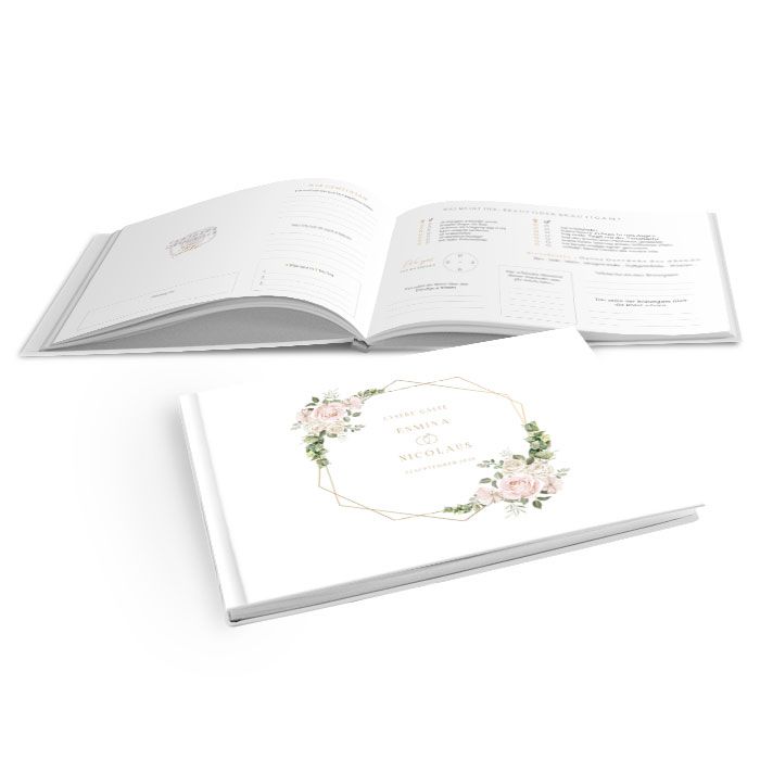 Hardcover Gästebuch Hochzeit mit goldenen Rahmen und Rosen
