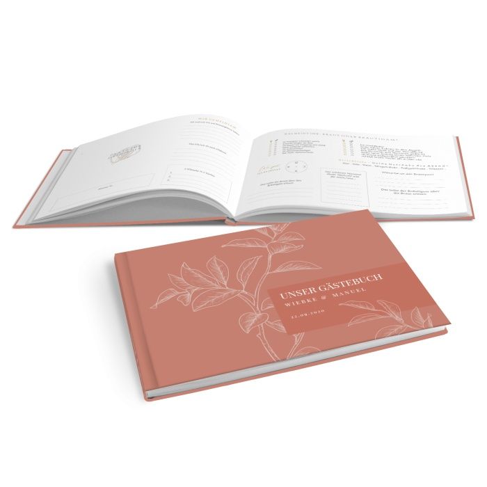 Hardcover Gästebuch in Terrakotta mit floralen Muster