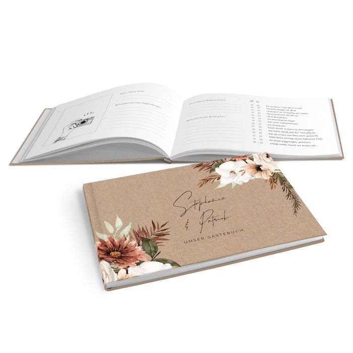 Hardcover Gästebuch mit Blumen und Kraftpapieroptik