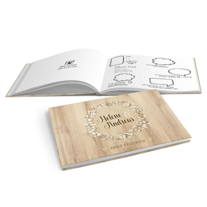 Hardcover Gästebuch mit Schleierkraut und hellem Holz