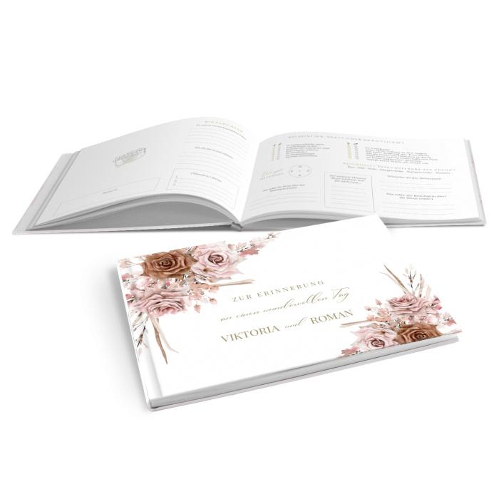 Hardcover Gästebuch zur Hochzeit mit eleganten Boho Rosen