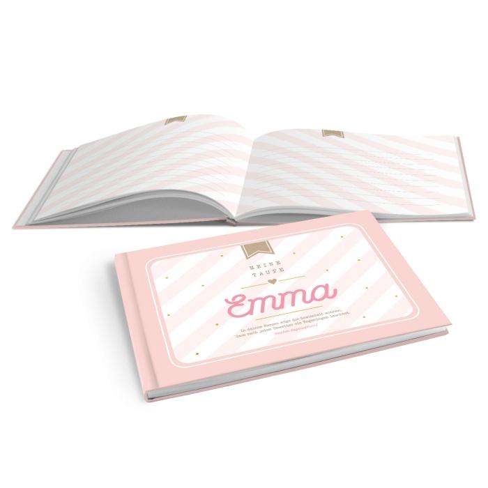 Hardcover Gästebuch zur Taufe im trendigen Streifenlook in rosa - online selbst gestalten
