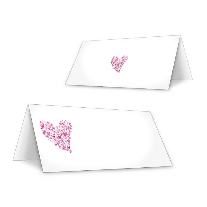 Tischkarte zur Hochzeit mit rosa Herz zum Beschriften