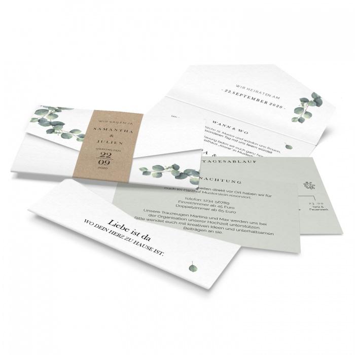 Hochzeitseinladung als Pocketfold mit Eukalyptus