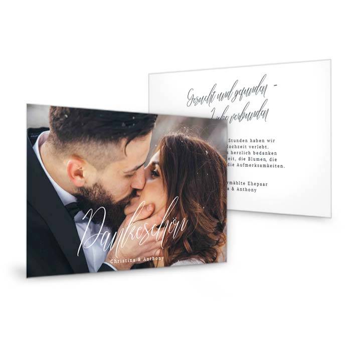 Hochzeitsdanksagung als Postkarte mit eleganter Kalligrafie