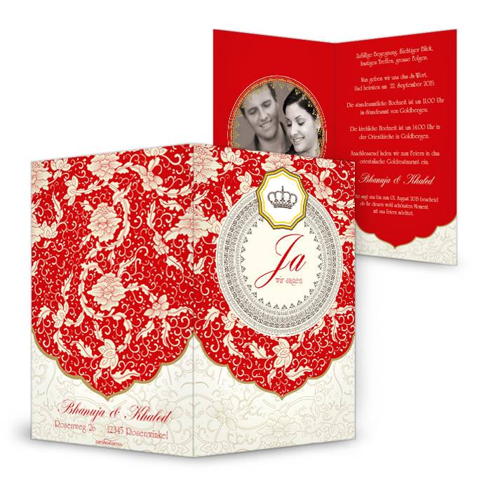 Orientalische Hochzeitseinladungen mit Ornamenten in Rot