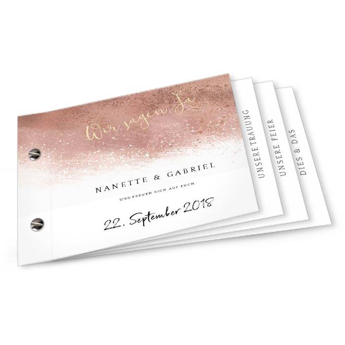 Hochzeitseinladung mit Aquarell in rose als Booklet