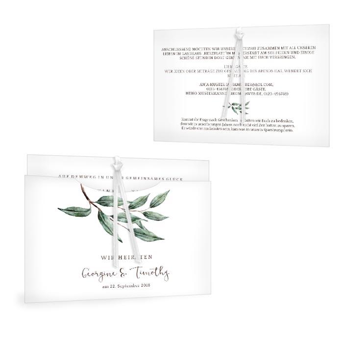 Hochzeitseinladung Fineart mit Olivenzweig als Einsteckkarte