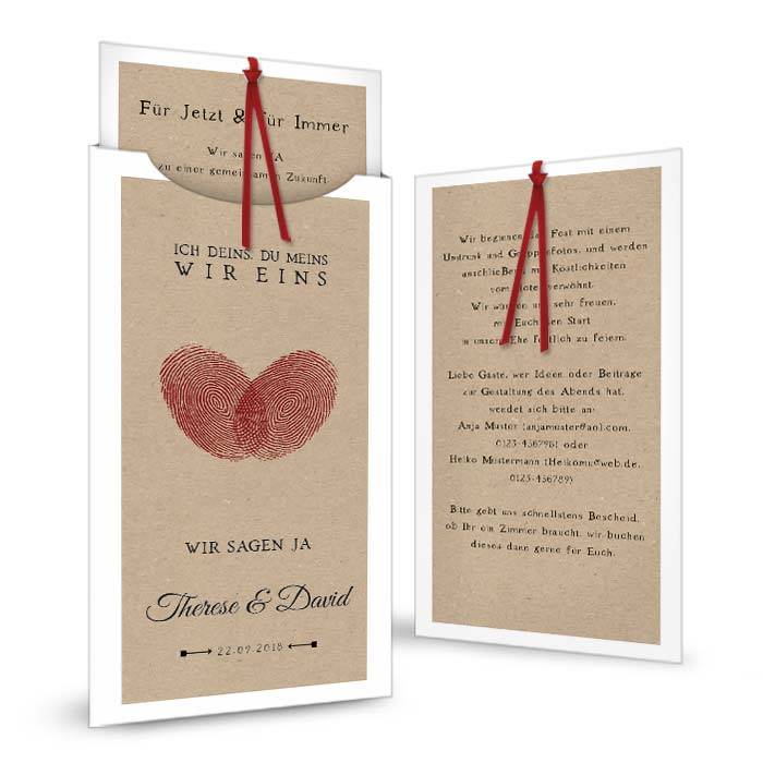 Hochzeitseinladung mit Herz Fingerabdruck als Einsteckkarte