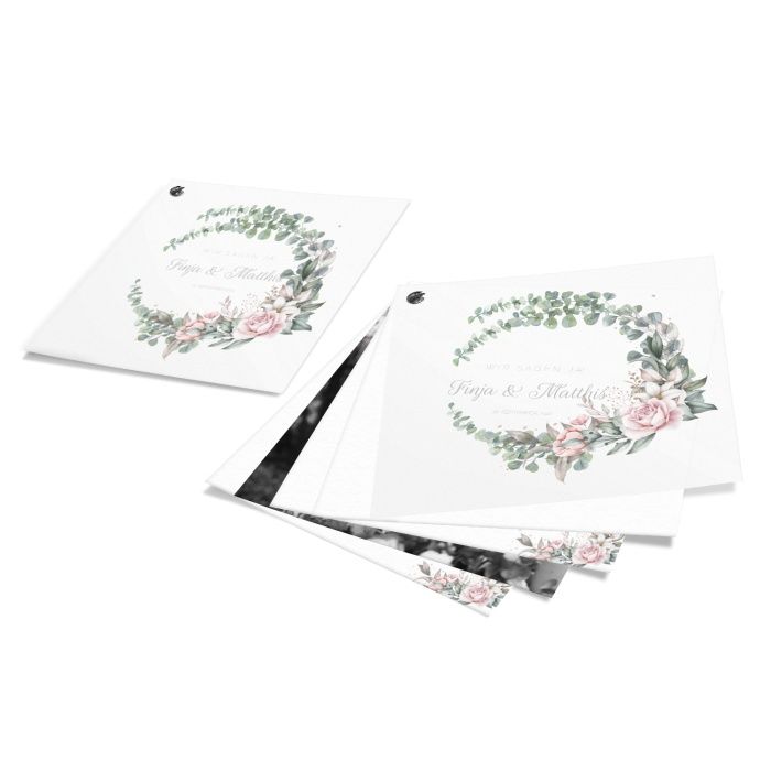 Hochzeitseinladung Kartenfächer mit Transparenten Cover und Eukalyptuskranz