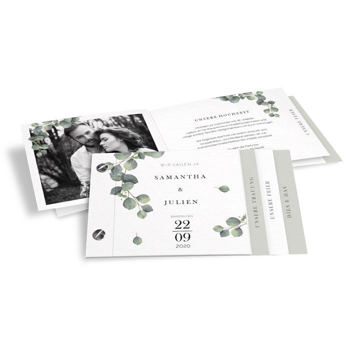 Greenery Hochzeitseinladung mit Eukalyptus als Booklet
