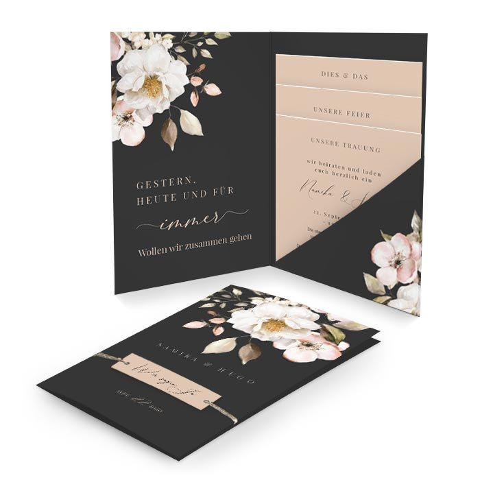 Hochzeitseinladung Pocket mit romantischen Aquarellblumen