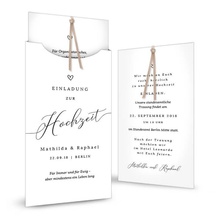 Hochzeitseinladung als Einsteckkarte mit Kalligraphieschrift