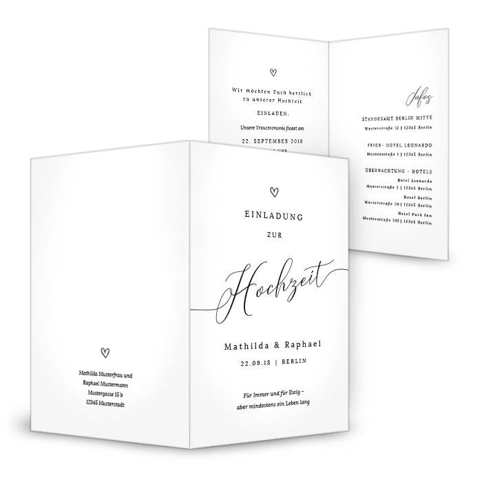 Hochzeitseinladung als Klappkarte mit Kalligraphieschrift