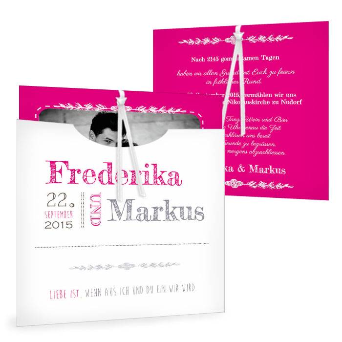 Hochzeitseinladung  in Pink als quadratische Einsteckkarte
