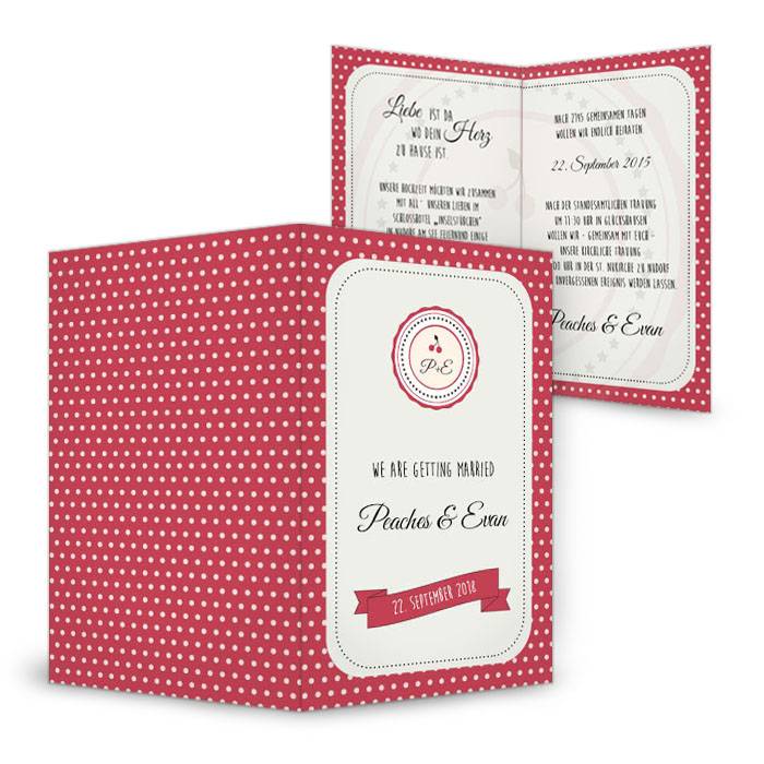 Gepunktete Rockabilly Hochzeitseinladung in Rot und Weiß
