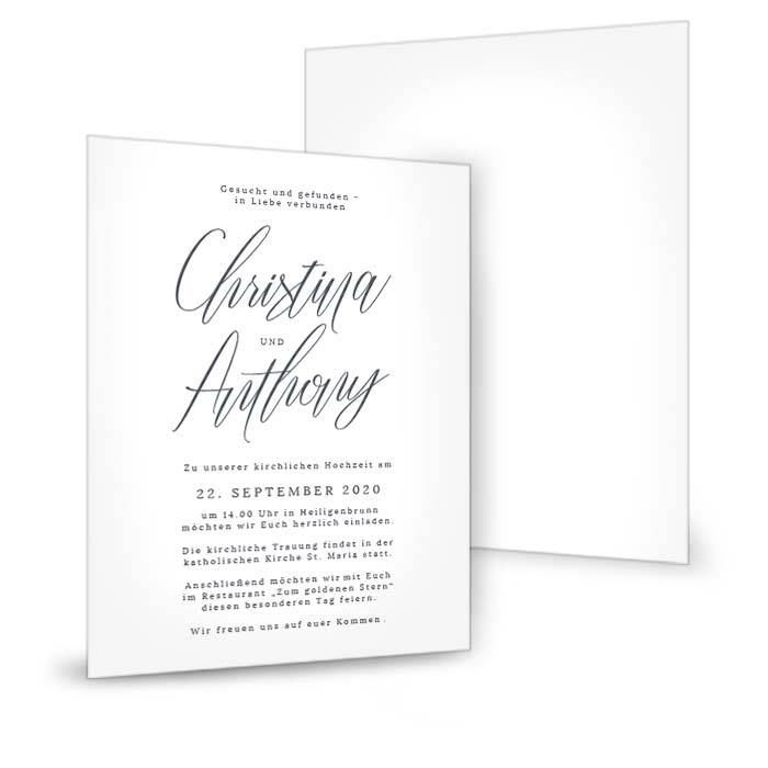 Hochzeitseinladung als Postkarte mit eleganter Kalligrafie