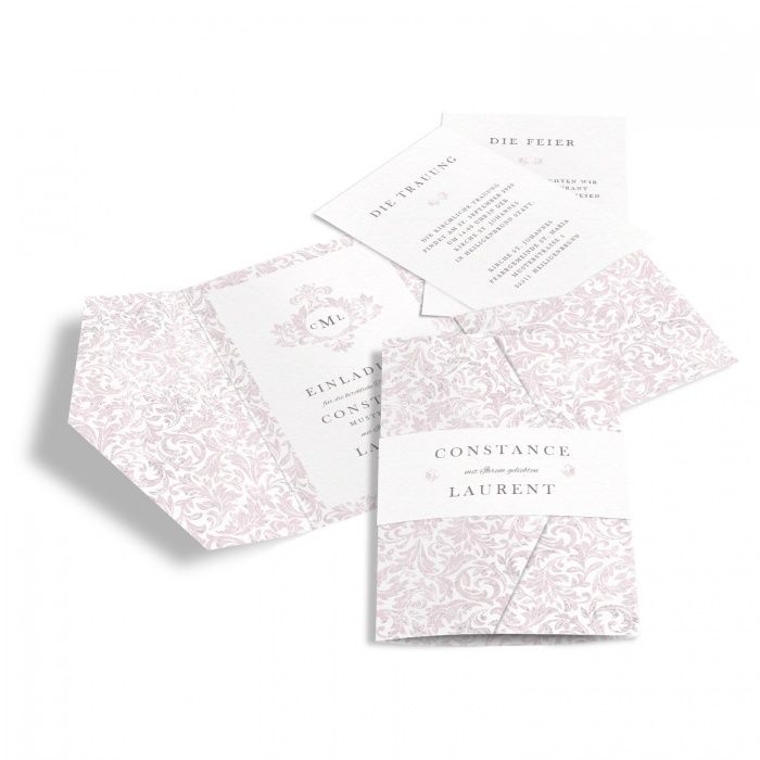 Hochzeitseinladung als Pocketfold im eleganten Design in Rosa