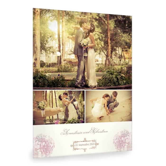 Romantische Fotocollage zur Hochzeit mit Blumen in Rosa