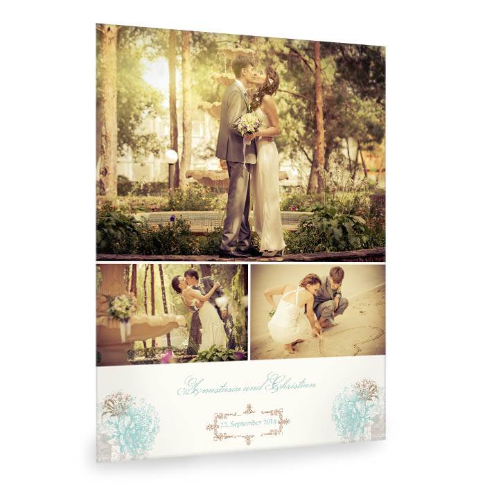 Romantische Fotocollage zur Hochzeit mit Blumen in Mint