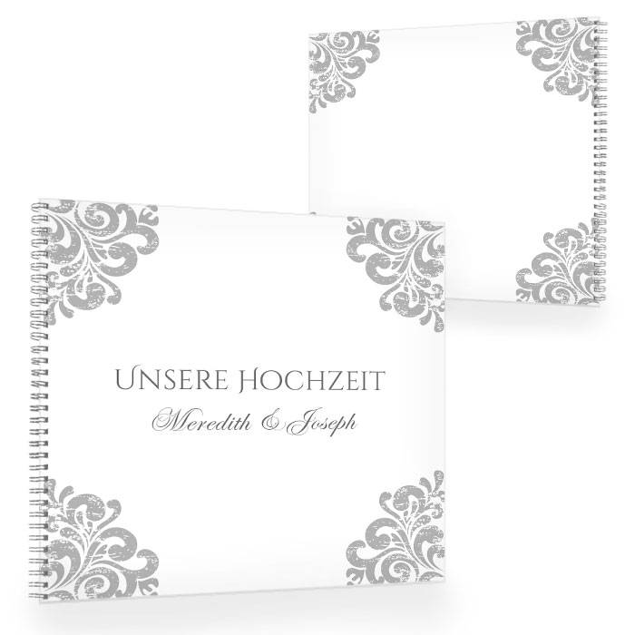 Edles Gästebuch zur Hochzeit mit barockem Design in Grau