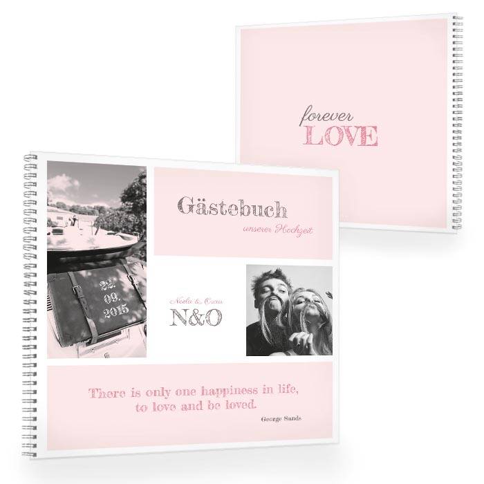 Gästebuch zur Hochzeit in Rosa und Pink mit großen Fotos