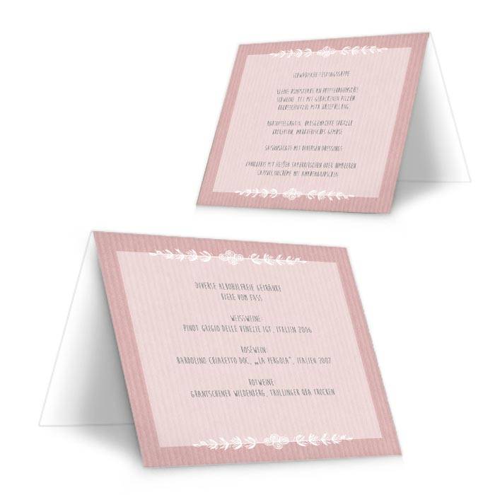 Vintage Menükarte zur Hochzeit in Packpapier-Optik in Rosa