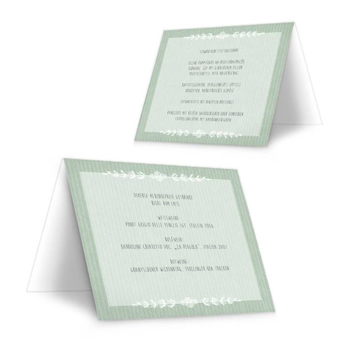 Vintage Menükarte zur Hochzeit in Packpapier-Optik in Grün