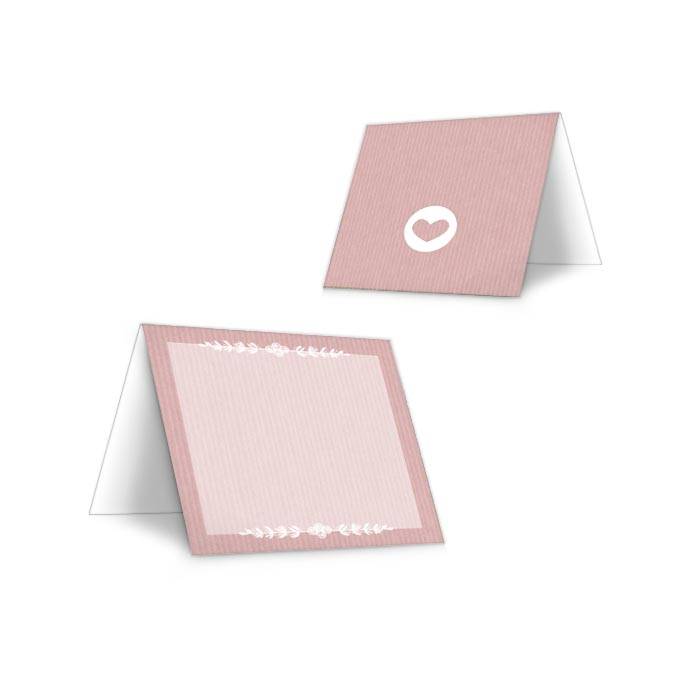 Tischkarte zur Vintage Hochzeit in rosa Packpapierdesign