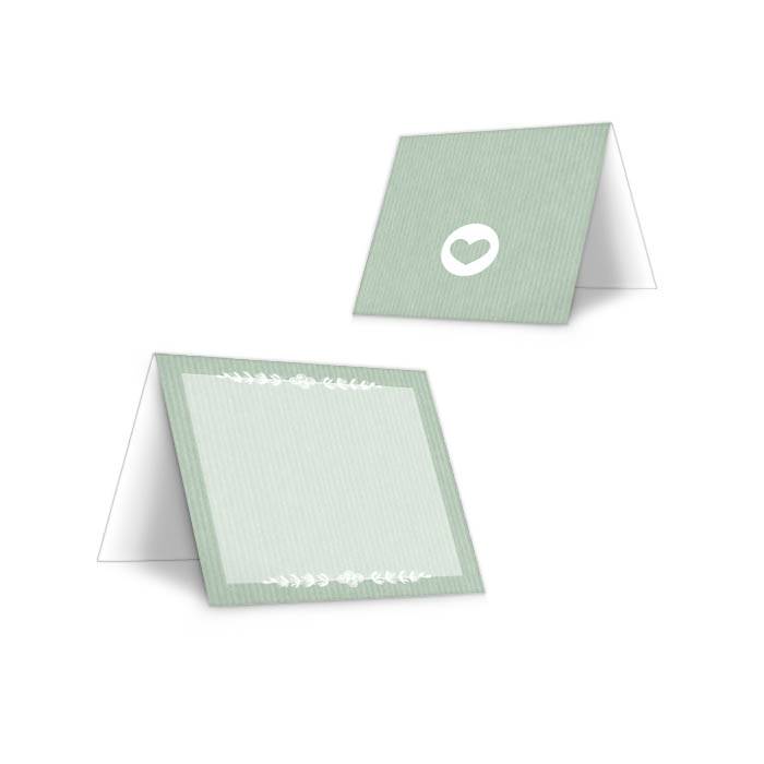Tischkarte zur Vintage Hochzeit in grünem Packpapierdesign