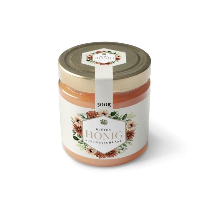 Etikett für Honiggläser mit bunten Blüten