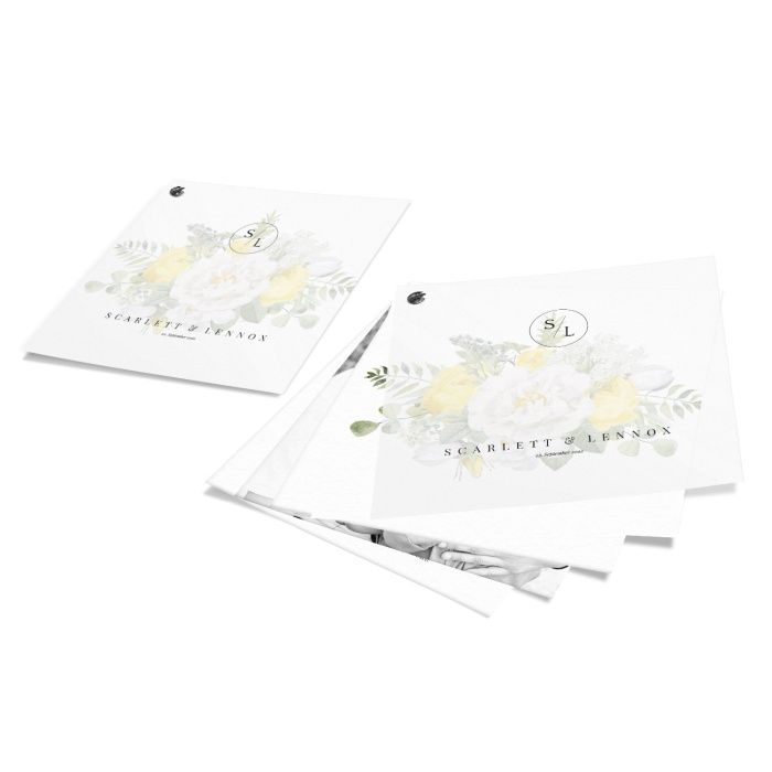 Hübsche Hochzeitseinladung mit Transparentpapier und gelben Blumen - 9seitig
