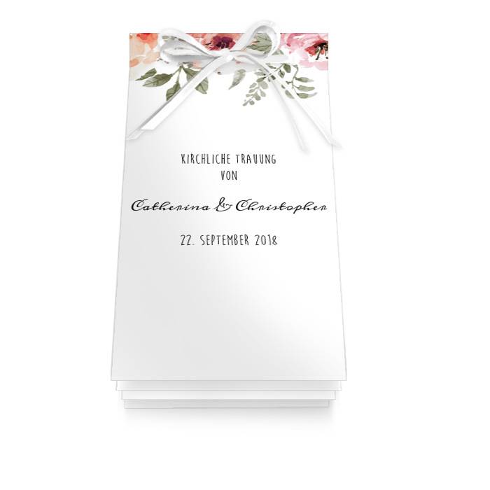 Kirchenheft zur Hochzeit mit Aquarellblüten als Booklet