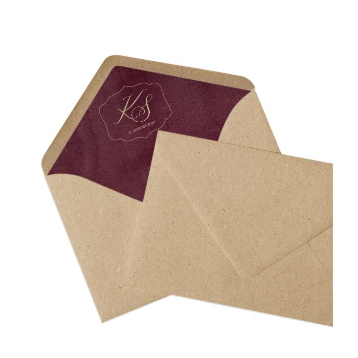 Individuell bedrucktes Briefumschlagsinlay in Bordeaux mit Initialen - Kraftpapier