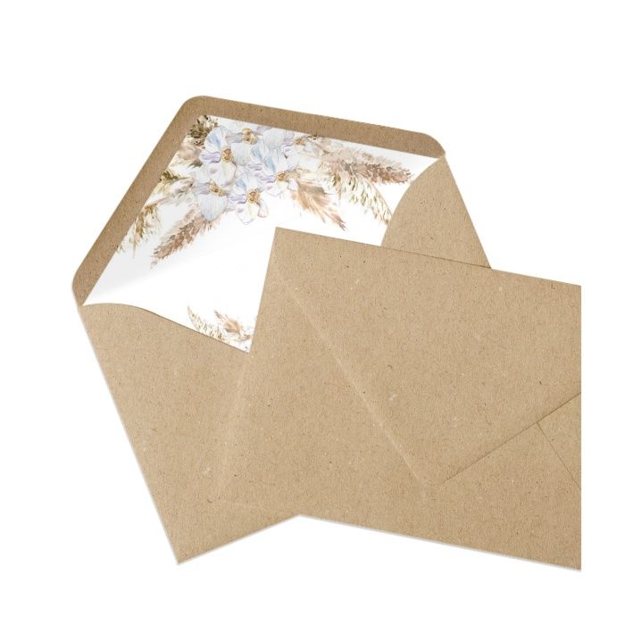 Individuell bedrucktes Briefumschlagsinlay mit Pampasgras und Orchideen - Kraftpapier