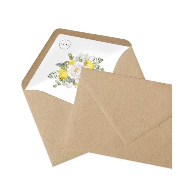 Innenfutter für Briefumschläge individuell bedruckt mit gelben Blumen Bouquet - Kraftpapie