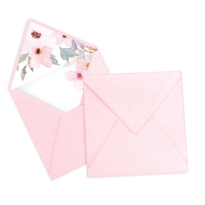Briefumschlag in Flamingo Rosa mit schönem Blumenmotiv Inlay
