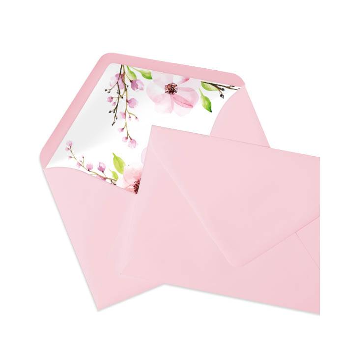 Briefumschlag in Flamingo mit bedrucktem Inlay mit Blumen
