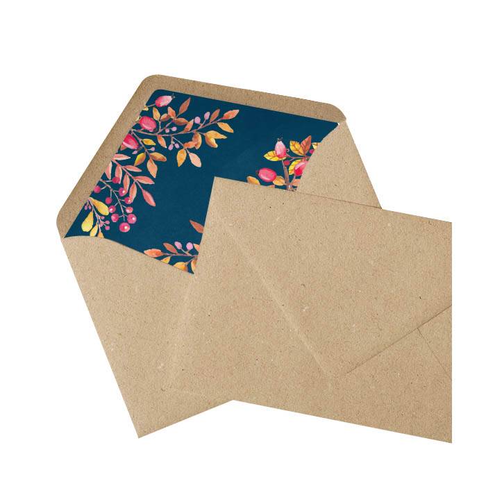Kraftpapier Briefumschlag mit Inlay im blauem Herbstdesign