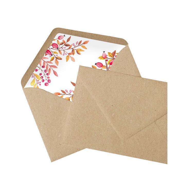 Kraftpapier Briefumschlag mit Inlay in weißem Herbstdesign