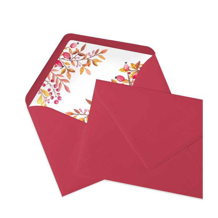 Roter Briefumschlag mit Inlay in weißem Herbstdesign
