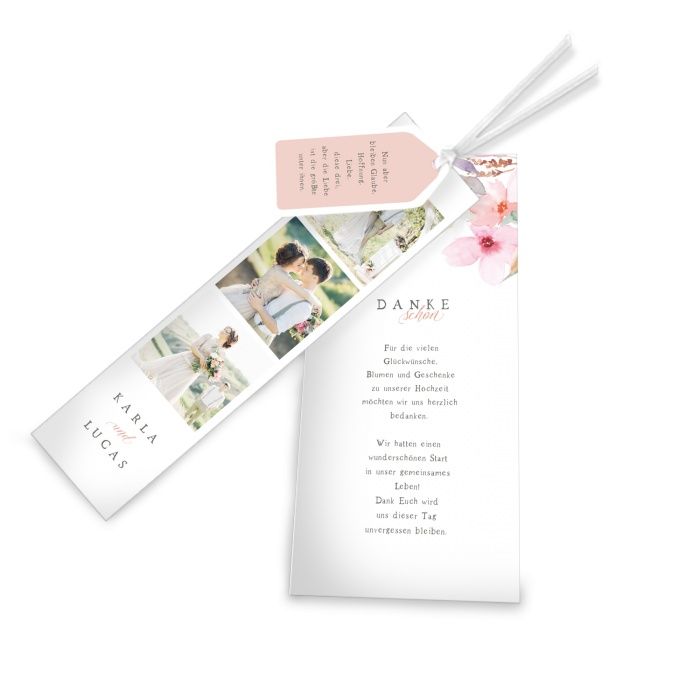 Kartenset als Hochzeitseinladung mit Blumenmotiv in Rose