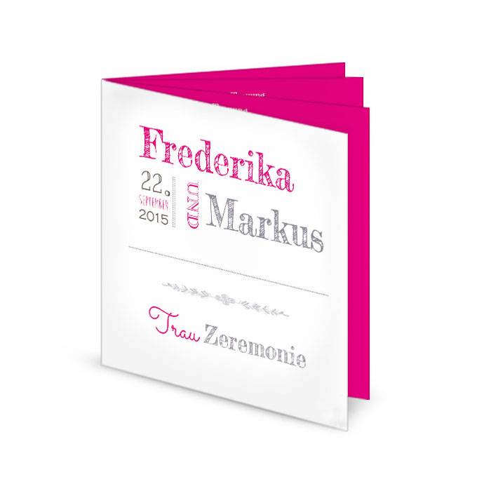 Modernes Kirchenheft zur Hochzeit mit cooler Schrift in Pink