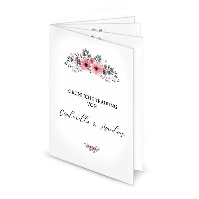Romantisches Kirchenheft zur Hochzeit mit rosa Aquarell Blumen