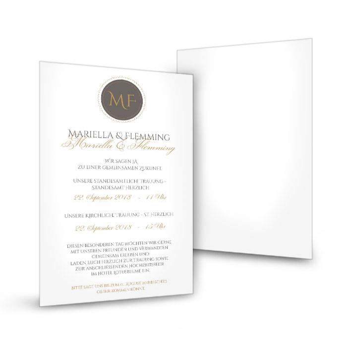 Letterpress Einladung zur Hochzeit mit elegantem Monogramm