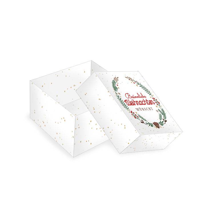 Kleine Geschenkbox mit Weihnachtskranz in Weiß