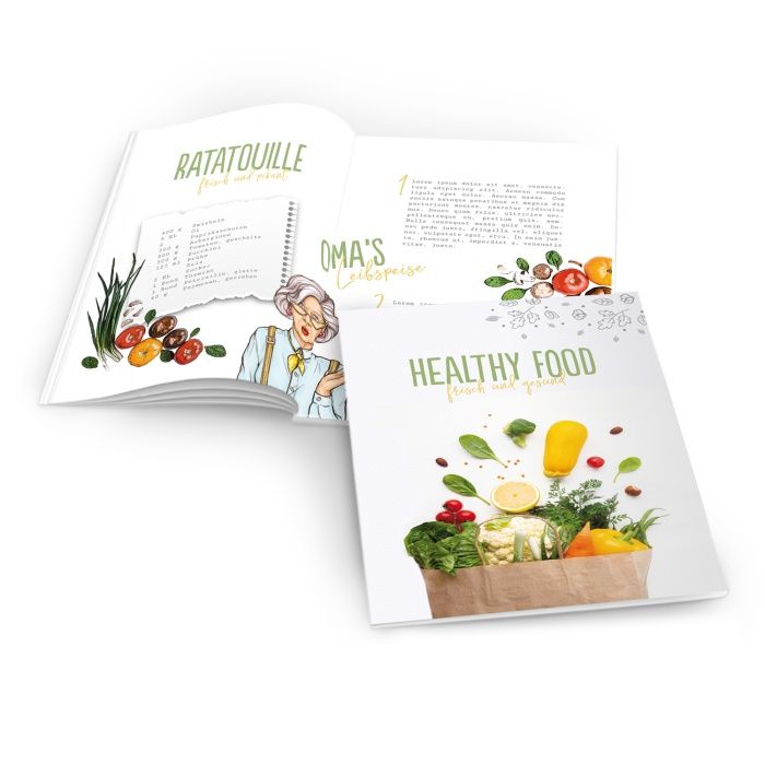 Kochzeitung Healthy Food  mit Foto und moderner Schrift - online selbst gestalten
